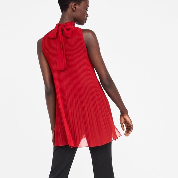 Zara Red Pleated Top with Tie Closure - Picture 15 of 15